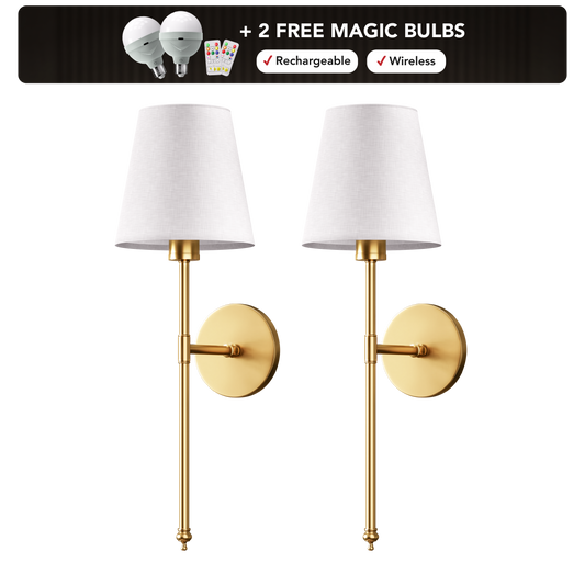 WIRELESS WALL SCONCE (SET OF 2 + 2 BULBS INCLUDED)